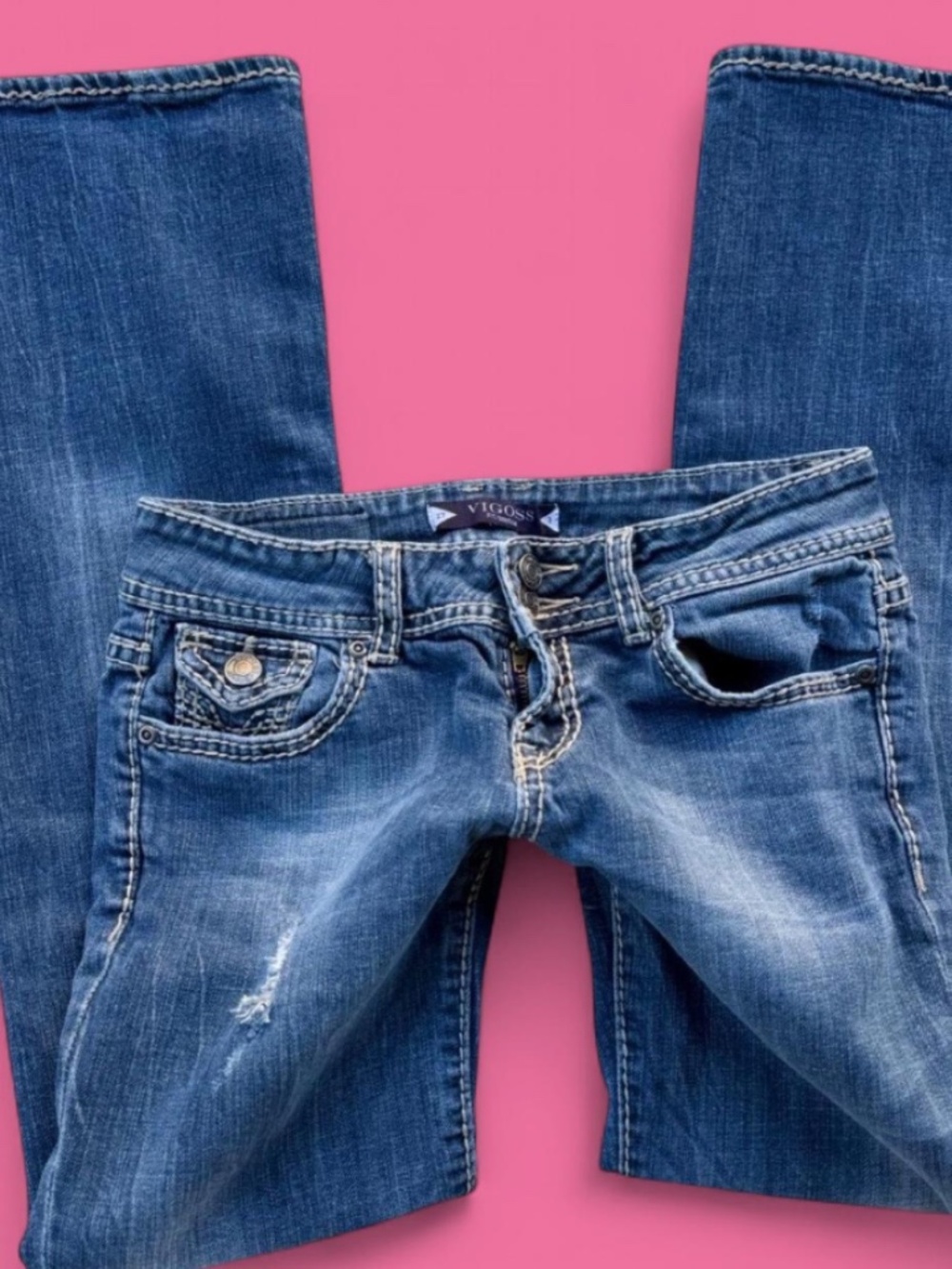 Vigoss Size 3 Low Rise FIT Bootcut Distressed Flap Pocket Y2K Denim Jeans